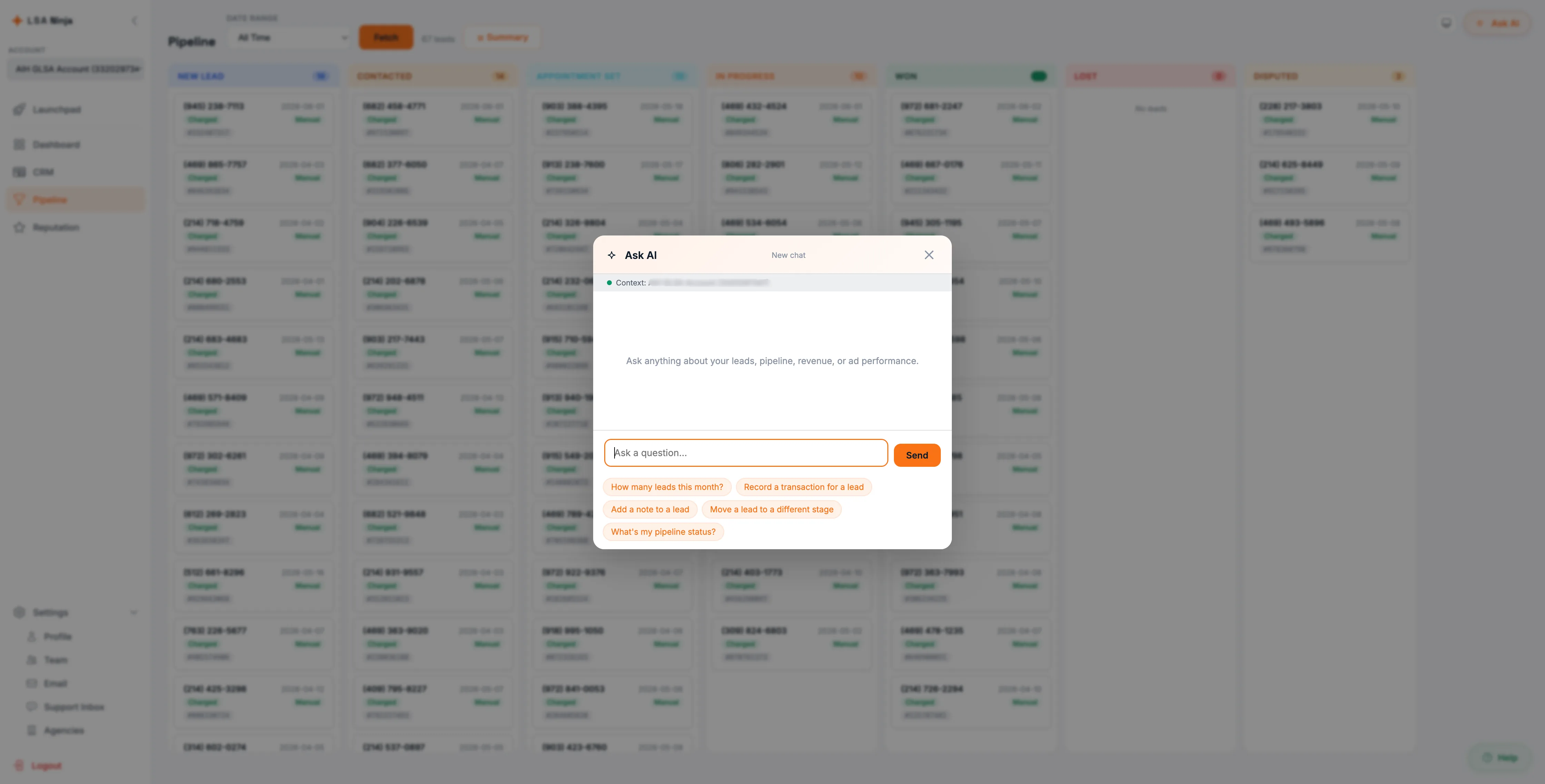 Ask AI interface with live response